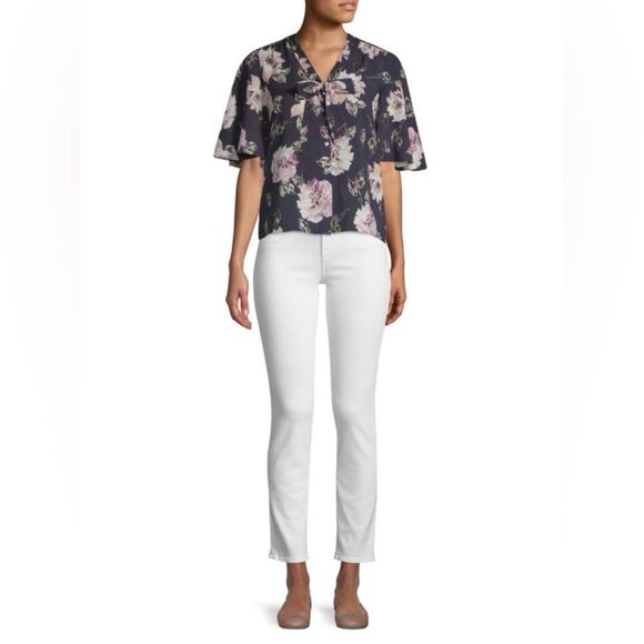 Rebecca Taylor Magnolia Floral Print Scarf-Tie Silk Top Size 6 NWT - Picture 9 of 9